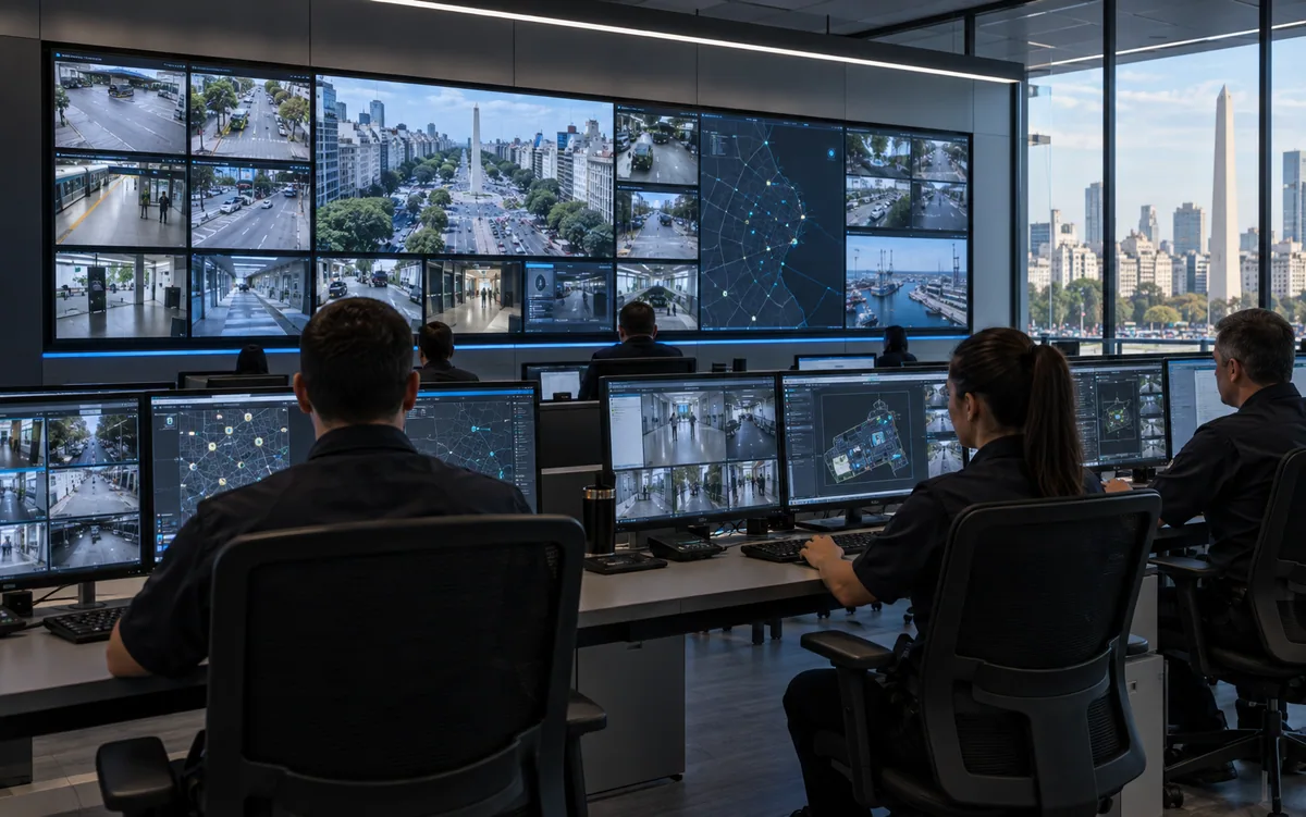Centro de monitoreo y control con videowall y operadores